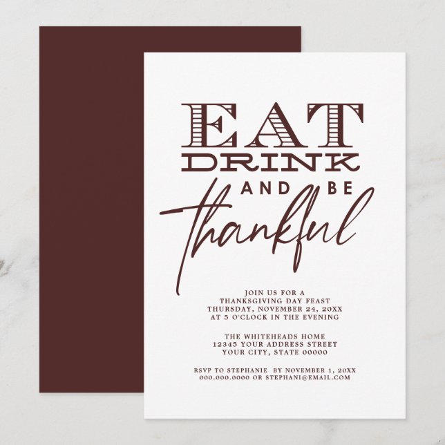 Enkel, modern, rattfyllande Thanksgiving Inbjudningar (Fram/baksida)