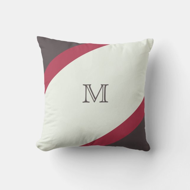 Enkel Modern Red and Brown Stripe Monogram Kudde (Framsida)