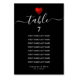 Enkel Modern Red Heart Black Bröllop Bordsnummer