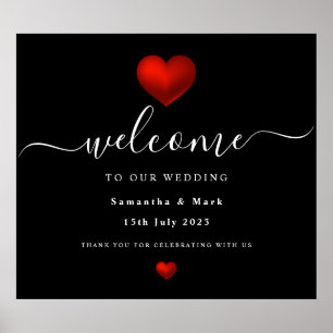 Enkel Modern Red Heart Black Bröllop Poster