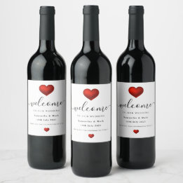 Enkel Modern Red Heart Bröllop Vin-etikett Vinflaska Etikett