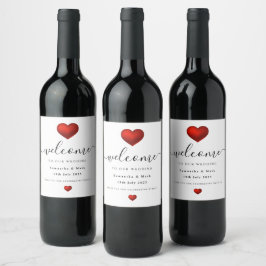 Enkel Modern Red Heart Bröllop Vin-etikett Vinflaska Etikett