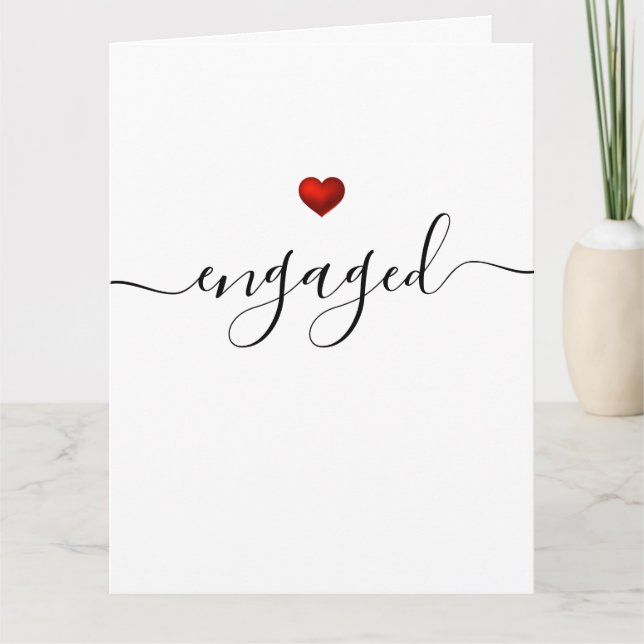 Enkel Modern Red Heart White-engagerad Kort (Framsida)
