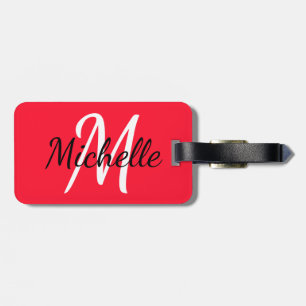 Enkel Modern Red & White Monogram Bagagebricka