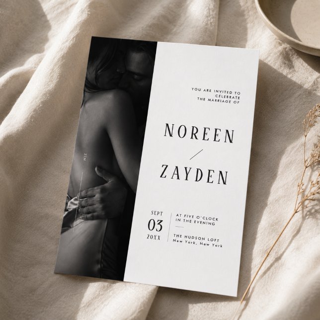 Enkel Modern Redaktionell Foto Bröllopsinbjudan Inbjudningar (Skapare uppladdad)