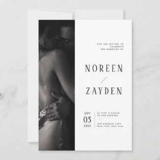 Enkel Modern Redaktionell Foto Bröllopsinbjudan Inbjudningar