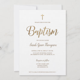 Enkel modern ren vit Kor-flicka i Guld Baptism Inbjudningar