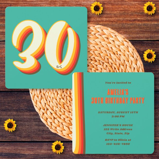 Enkel Modern Retro Groovy 30års födelsedag Inbjudningar (Skapare uppladdad)