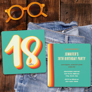 Enkel Modern Retro Groovy Arton 18-årsdag Inbjudningar