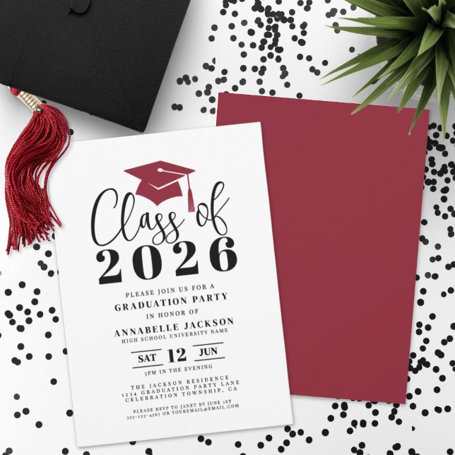 Enkel Modern Röd Examenfest Inbjudningar (Simple Modern Red Graduation Party Invitation)