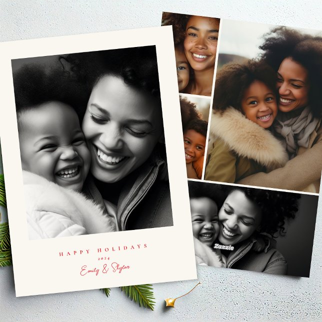 enkel modern röd och gräddvit ram lycklig julkort (Skapare uppladdad)