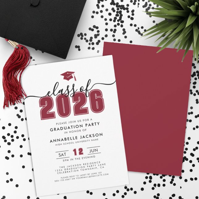 Enkel modern röd Studentfest Inbjudningar (Simple Modern Red Graduation Party Invitation)