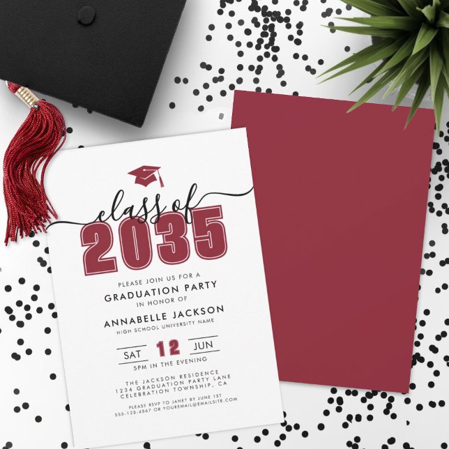 Enkel modern röd Studentfest Inbjudningar (Simple Modern Red Graduation Party Invitation)