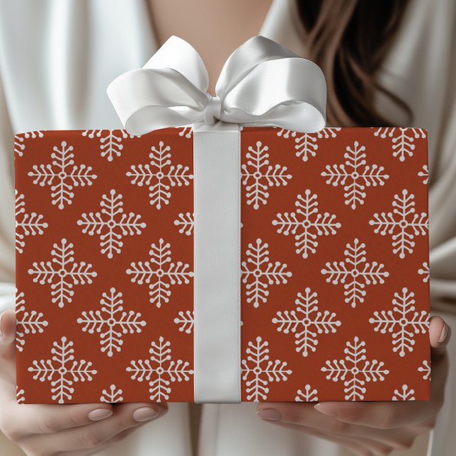 Enkel Modern Röd & Vit Snöflinga Jul Presentpapper (Skapare uppladdad)