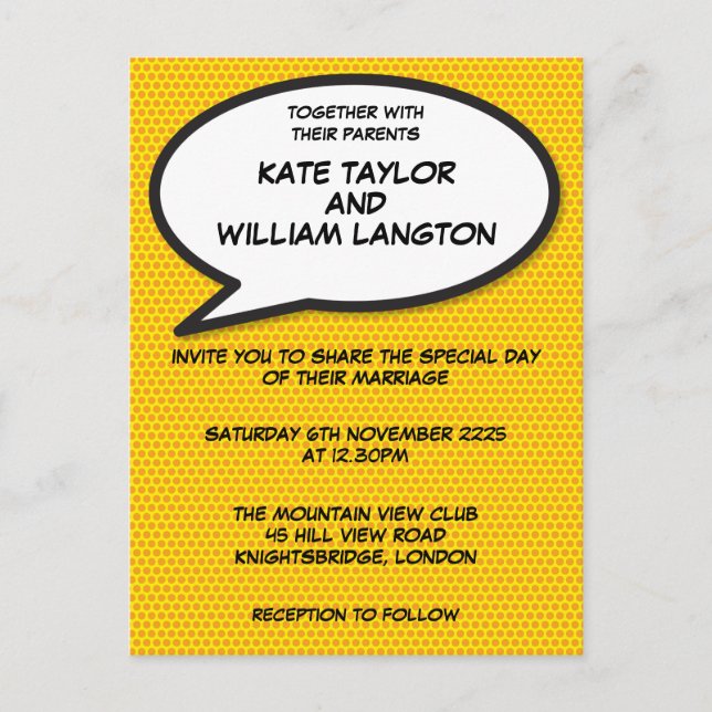 Enkel modern Roligt Tecknad Bok Bröllop Inbjudan Vykort (Framsida)