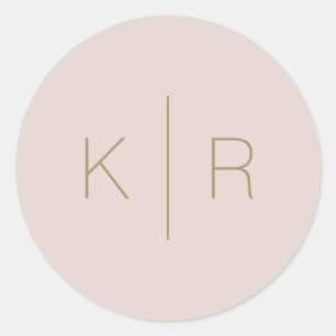 Enkel modern Rosa Beige Monogram Bröllop Runt Klistermärke