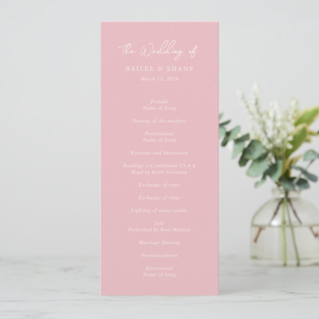 Enkel Modern Rosa Bröllopsfest Program (Stående Fram)
