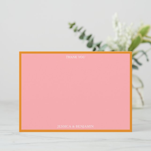 Enkel Modern Rosa och Orange Bröllopsfest Tack Kort (Stående Fram)