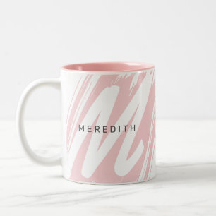 Enkel, modern, Rosa och vit Namn Två-Tonad Mugg