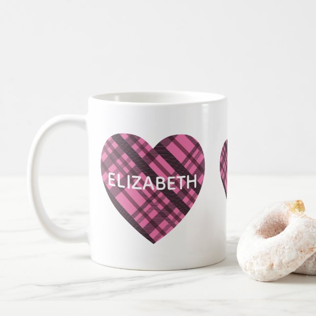 Enkel, modern Rosa Play Hearts Girls Namn Kaffemugg (Med munk)