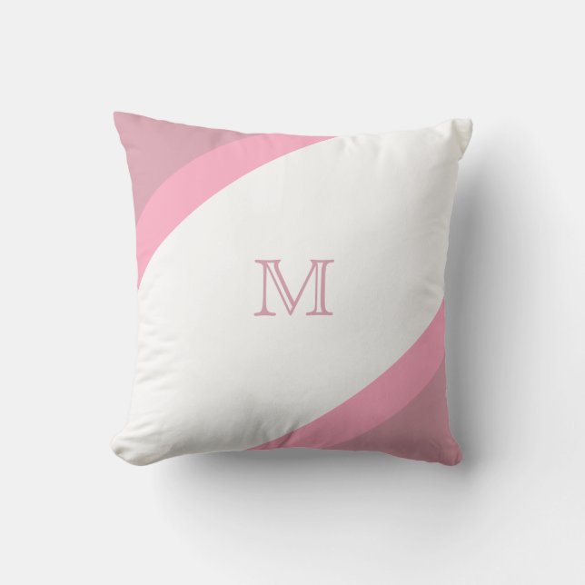 Enkel Modern Rosa Randig Monogram Kudde (Framsida)