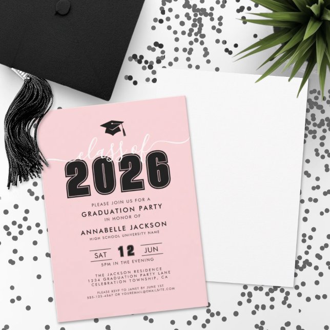 Enkel modern Rosa Studentfest Inbjudningar (Simple Modern Pink Graduation Party Invitation)