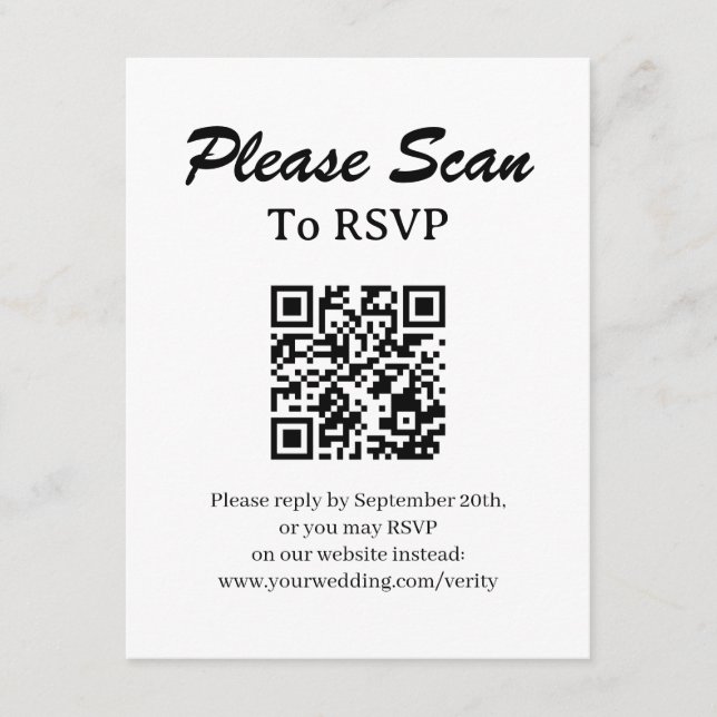 Enkel modern RSVP med QR-kod bifogad kort (Framsida)
