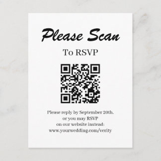 Enkel modern RSVP med QR-kod bifogad kort