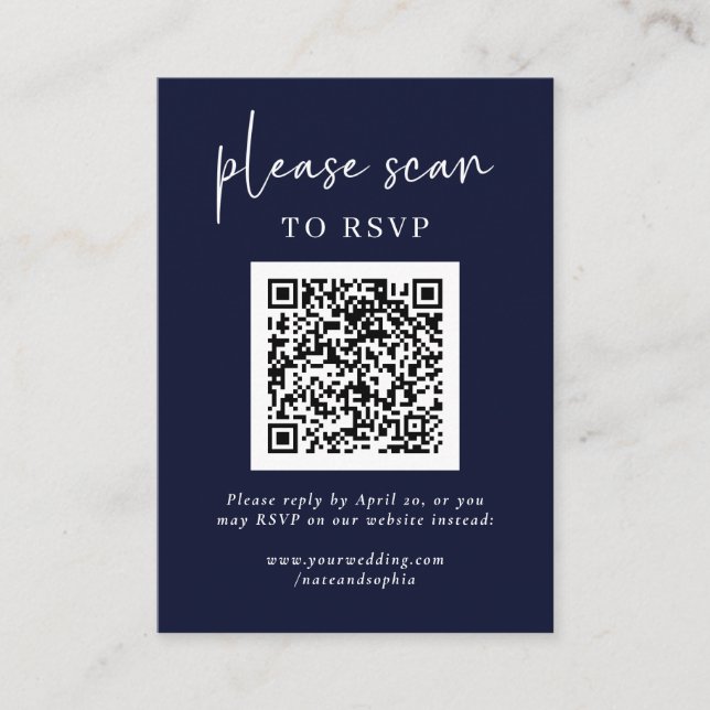 Enkel modern RSVP med QR-kod | Marinblå Tilläggskort (Framsida)