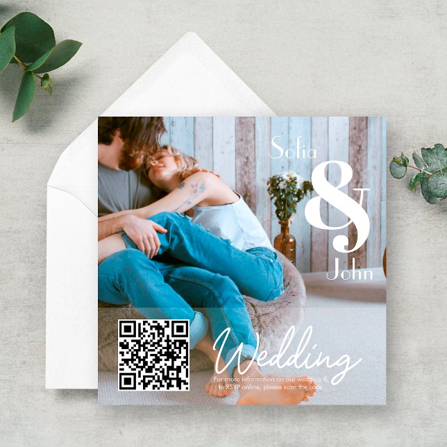 Enkel Modern RSVP QR-kod Foto Bröllop Inbjudningar (Skapare uppladdad)