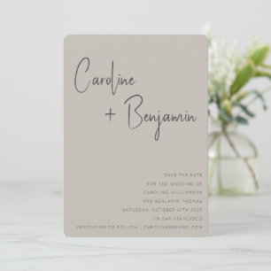 Enkel Modern Rustic Boho Taupe-skript Bröllop Spara Datumet