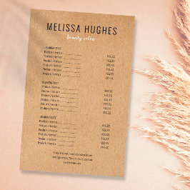 Enkel Modern Rustic Kraft Salon Service Menu Flygblad