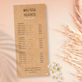 Enkel Modern Rustic Kraft Salon Service Menu Reklamkort