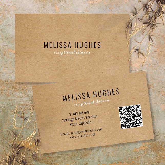 Enkel Modern Rustik Kraft QR-kod Visitkort (Simple Modern Rustic Kraft QR Code Business Card)