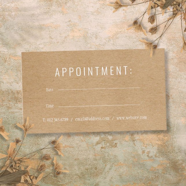 Enkel Modern Rustik Kraft Utnämningskort Tidsbeställning Kort (Simple Modern Rustic Kraft Appointment Card)