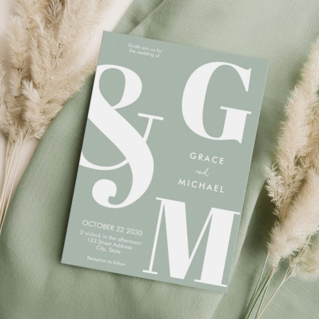 Enkel Modern Sage Grönt Bröllop Inbjudningar (Skapare uppladdad)