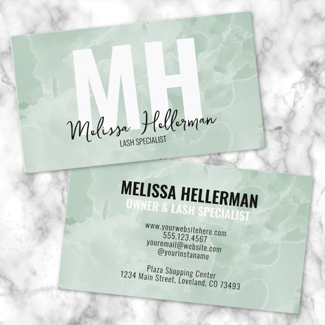 Enkel Modern Sage Grönt Monogram Visitkort (Modern Minimal Watercolor Sage Green Monogram Business Card)