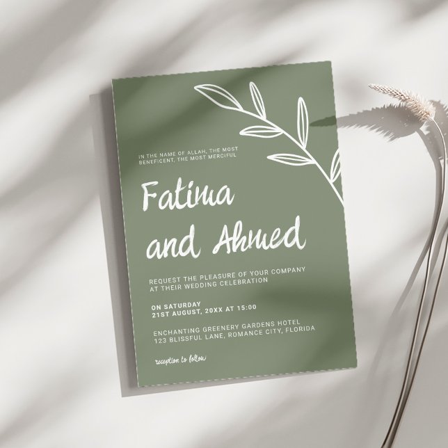 Enkel Modern Sagegrön Minimalistisk Bröllop Inbjudningar (Skapare uppladdad)