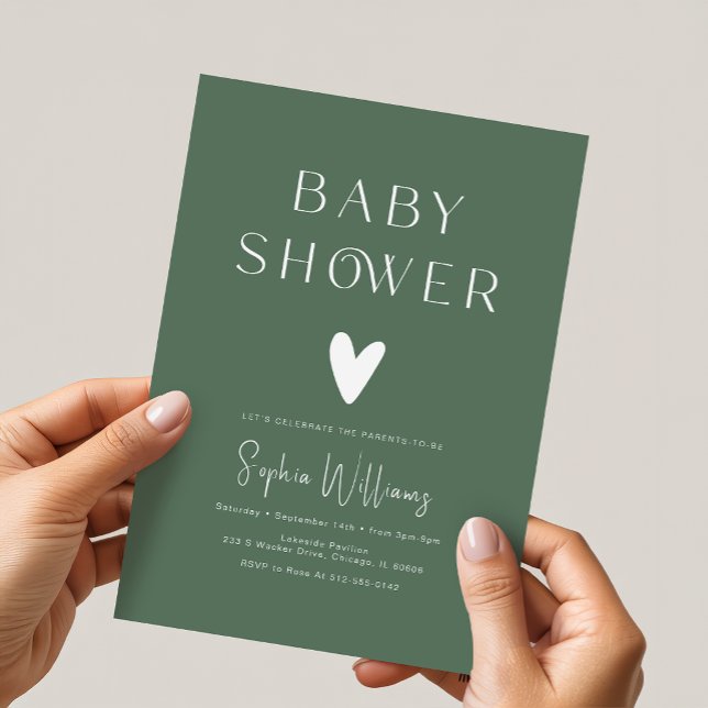 Enkel Modern Salvia Grön Bebis Shower Inbjudningar (Skapare uppladdad)
