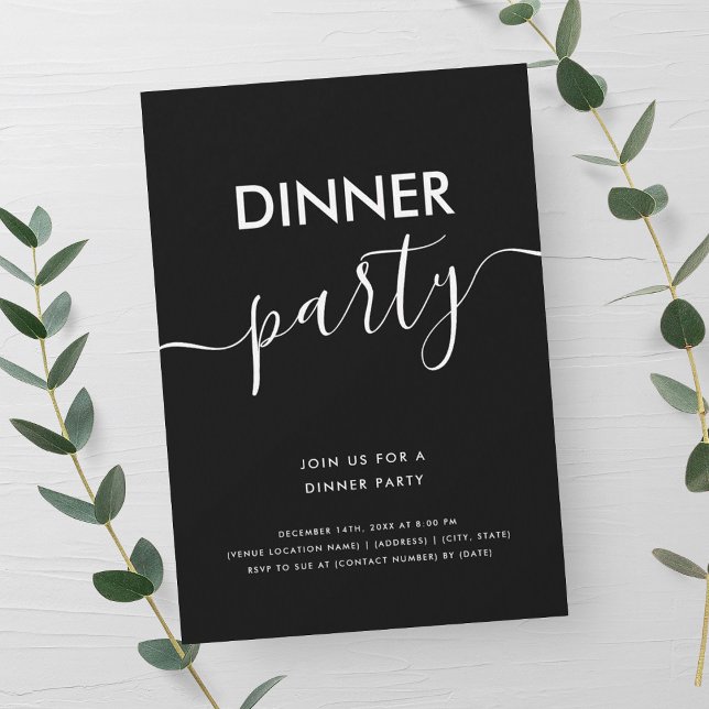 Enkel modern script middagsfest  inbjudningar (Simple Modern Script Dinner Party Invitation)