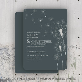 Enkel modern skiffer Grått Dandelion Bröllop Inbjudningar