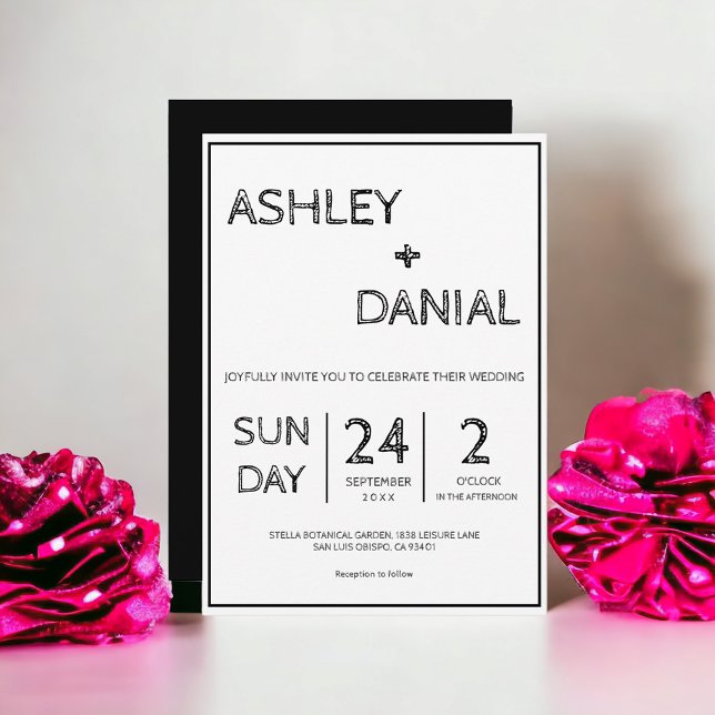 Enkel modern skiss, svart, vit Bröllop Inbjudningar (Skapare uppladdad)