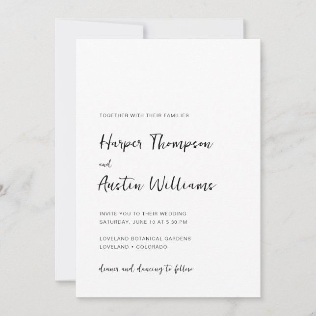 Enkel, modern skrift, svart och vit Bröllop Inbjudningar (Framsida)
