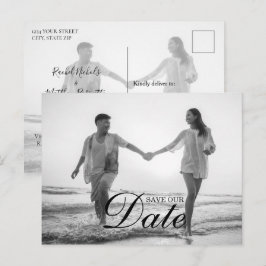 Enkel Modern Skriptöverlagring Foto Spara Datumet Meddelande Vykort