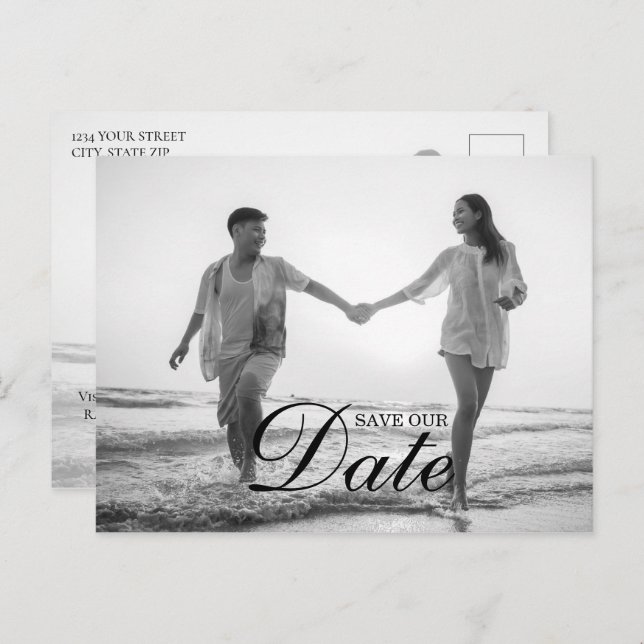 Enkel Modern Skriptöverlagring Foto Spara Datumet Meddelande Vykort (Fram/baksida)