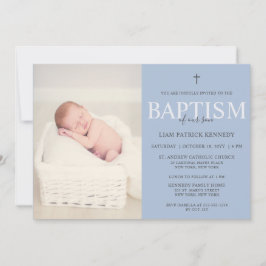 Enkel, modern skriptpusty Blue Baptism för pojkar Inbjudningar