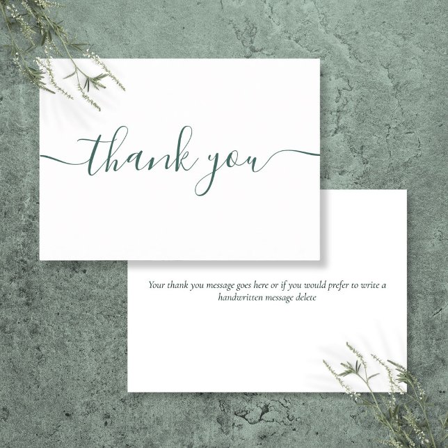 Enkel Modern Smaragdgrön Burgundermanus Tack Kort (Simple Modern Emerald Green Burgundy Script Thank You Card)