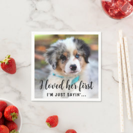 Enkel Modern Söt Rolig Hund Bröllopsfoto Pappersservett