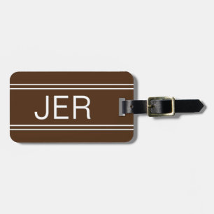 Enkel modern stilbrun resväska med monogrammuster bagagebricka