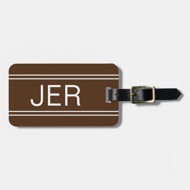 Enkel modern stilbrun resväska med monogrammuster bagagebricka (Horisontell Framsida)